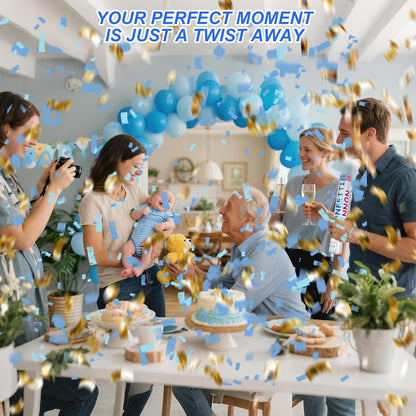 4 Pack Gender Reveal Confetti Cannon, 12 in Blue Rectangle Shaped Paper Party Poppers Cannons, Confetti Poppers For Baby Boy Gender Reveal Baby Showers (Rectangle, Blue)
