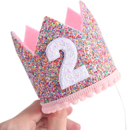 Rainbow Crown - 4th Birthday Party Glitter Crown, Kids Birthday Hats, Baby Photo Props, Little Girls Hair Accessories