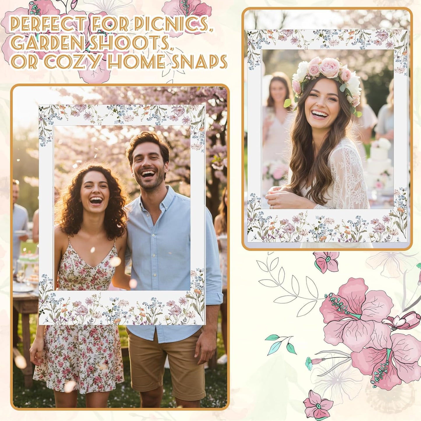 Bucherry 32 x 24 Inches Wedding Photo Booth Props Picture Frame DIY PVC Cutouts Photo Booth Prop Selfie for Bridal Shower Birthday Baby Shower Graduation Party Supplies Favor