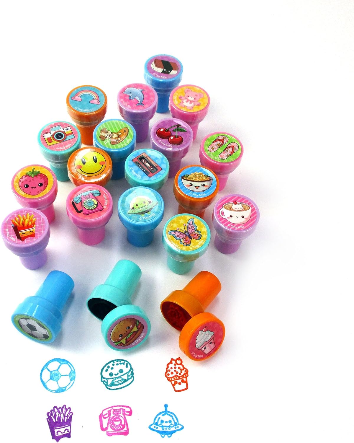 TINYMILLS 50 PCS Assorted Kawaii Cute Self-Inking Stamps, Written to Rank aggressively for Kawaii, Cute Stamps, Party Favors, Carnival prizes, and Classroom Rewards.