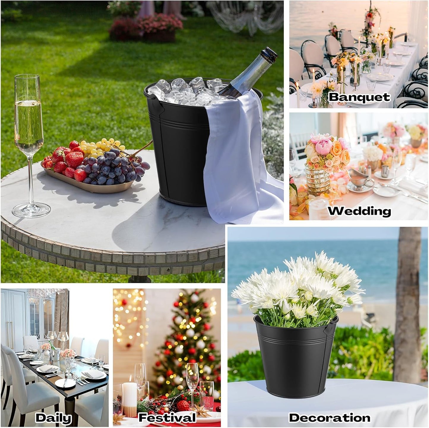 Didaey 24 Pcs Metal Beer Bucket Bulk Ice Bucket Ice Pails with Handle Champagne Soda Party Beverage Chiller for Summer Picnic Pool Wedding Party Supplies Wine Champagne Bar (7.1 x 6.5 x 5.1",Gold)