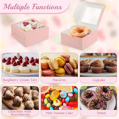 OAMCEG 50 PCS Cupcake Boxes with Window, 6x6x3 Inch Cookie Boxes, Bakery Treat Boxes for Pastry, Dessert, Chocolate Strawberries, Cupcake Containers, Gift Giving with Stickers & Twine （Brown）