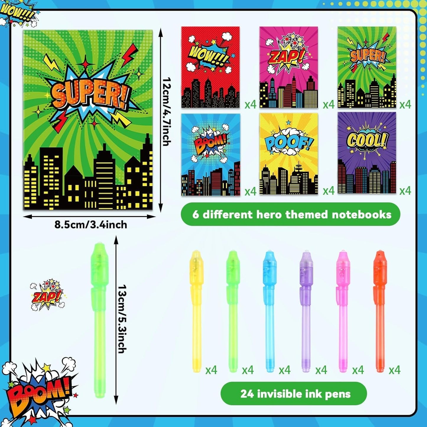 48Pcs Invisible Ink Pen with Anime Themed Notepads Animation Party Favors Spy Pens Magic Marker with Light Red White Video Game Mini Notebook for Birthday Gifts Goodie Bags Stuffers