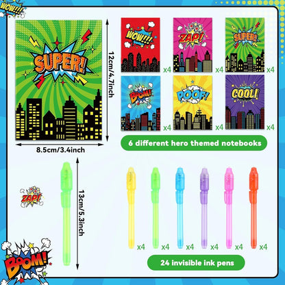 48Pcs Invisible Ink Pen with Anime Themed Notepads Animation Party Favors Spy Pens Magic Marker with Light Red White Video Game Mini Notebook for Birthday Gifts Goodie Bags Stuffers