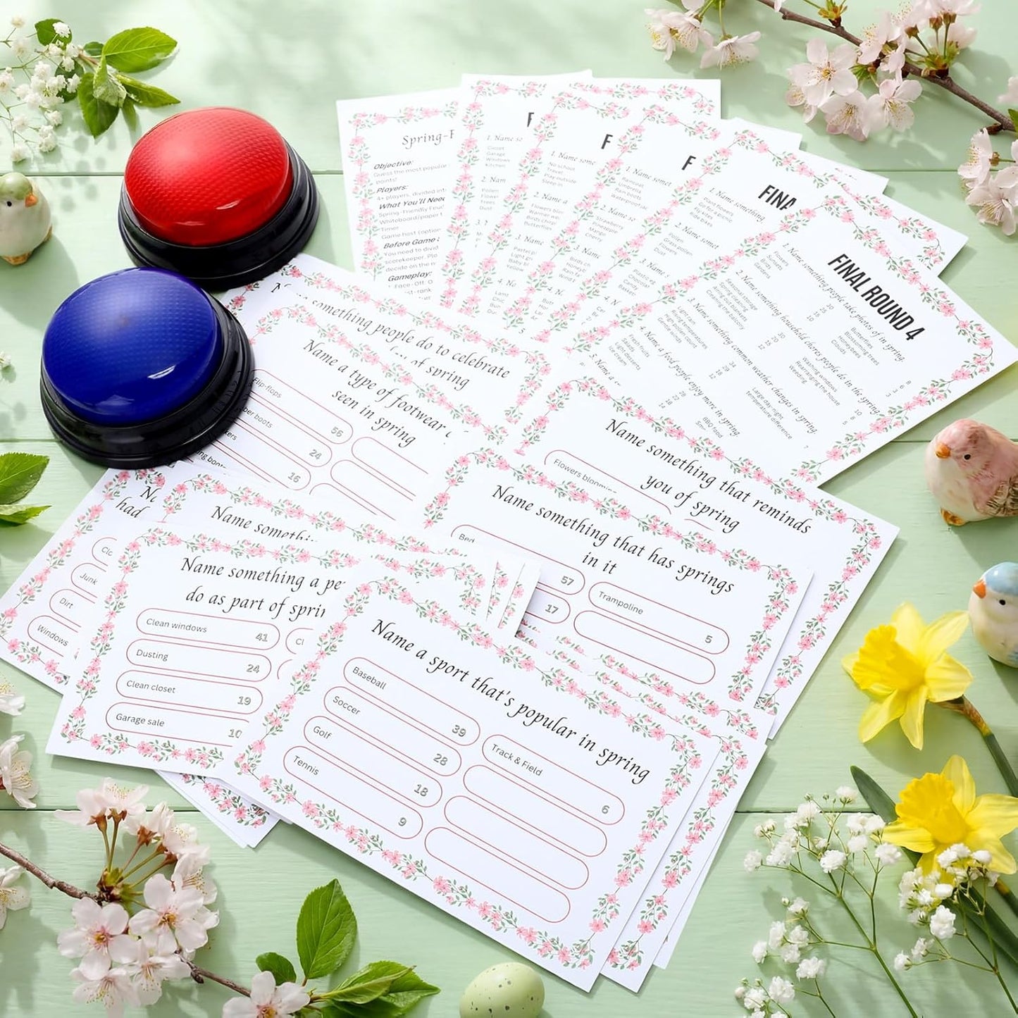 20 Pcs Retirement Friendly Feud Game Set Retirement Party Game Trivia Quiz with 18 Card 2 Buzzer for Adults Family Games Activities Party Supplies, Battery Not Included