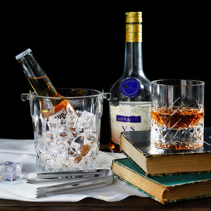 Glass Ice Bucket with Handle and Ice Tong Holds 37oz of Ice Clear Crystal Ice Buckets for Cocktail Bar Wine Home Bar Accessories Parties Clear Champagne Bucket