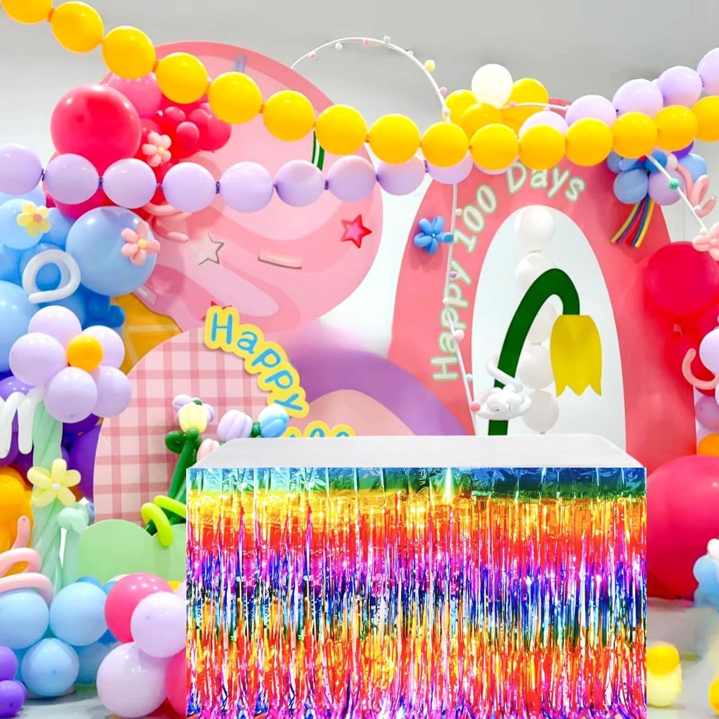 Blue Streamers Party Decorations, 2 Packs Blue Table Skirts Metallic Foil Fringe Tinsel for Birthday Under the Sea Boy Baby Shower Float Parade Mardi Gras Graduation Party Supplies -29x108Inch