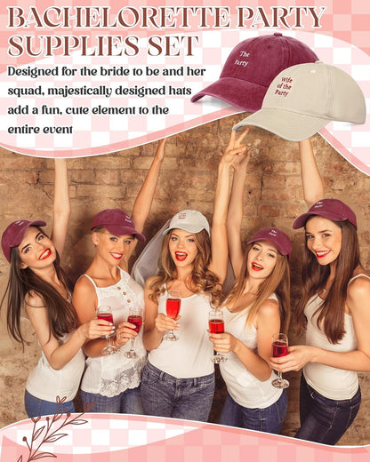 Chicingyou 8 Pack Adjustable Bachelorette Hat, 1 Wife of the Party Cap and 7 the Party Cap for Bridesmaid Bride Wedding Gift