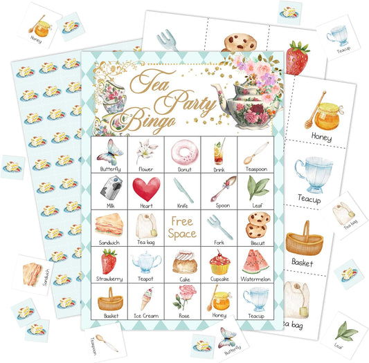 Tea Party Bingo Game Cards, Garden Tea Party Decor, Tea Party Favors, Bachelorette Party Activities, Bridal Shower Party Supplies For Adults Friends Family, Holiday Gathering Bingo Cards -13