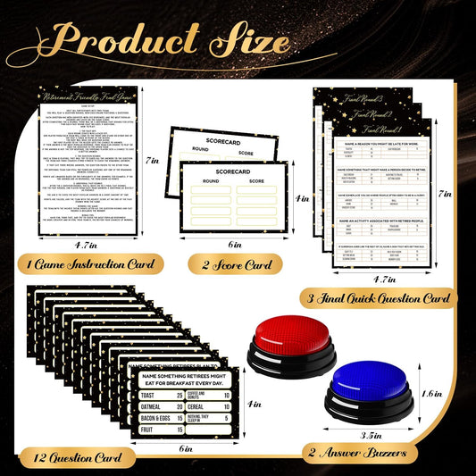 20 Pcs Retirement Friendly Feud Game Set Retirement Party Game Trivia Quiz with 18 Card 2 Buzzer for Adults Family Games Activities Party Supplies, Battery Not Included