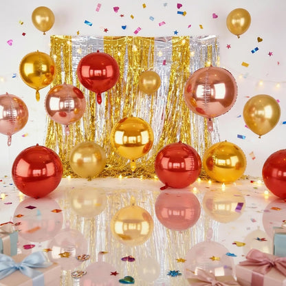 Metallic Gold Round Foil Balloons, 22" Large 4D Sphere Mylar Ball Balloons 6PCS, for Graduation Prom Birthday Wedding Anniversary Disco Party Decorations