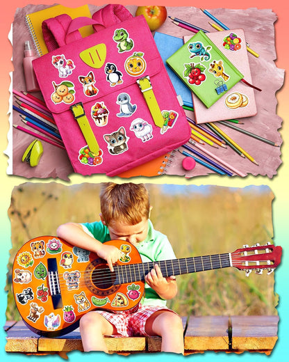 JCFIRE 200PCS Stickers for Kids, Waterproof Cute Mixed Animal Food Vinyl Scrapbook Stickers for Water Bottle, Book, Laptop, Goodie Bags Stuffers Kids Party Favors, Classroom Supplies Must Haves