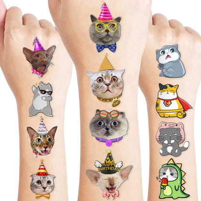 96 PCS Cat Cats Pet Pre-Cut Temporary Tattoos for Kids | Super Cute Themed Birthday Party Favors, Supplies, Decorations, Animal Paw Fake Tattoo Stickers Gifts for Boys Girls Rewards