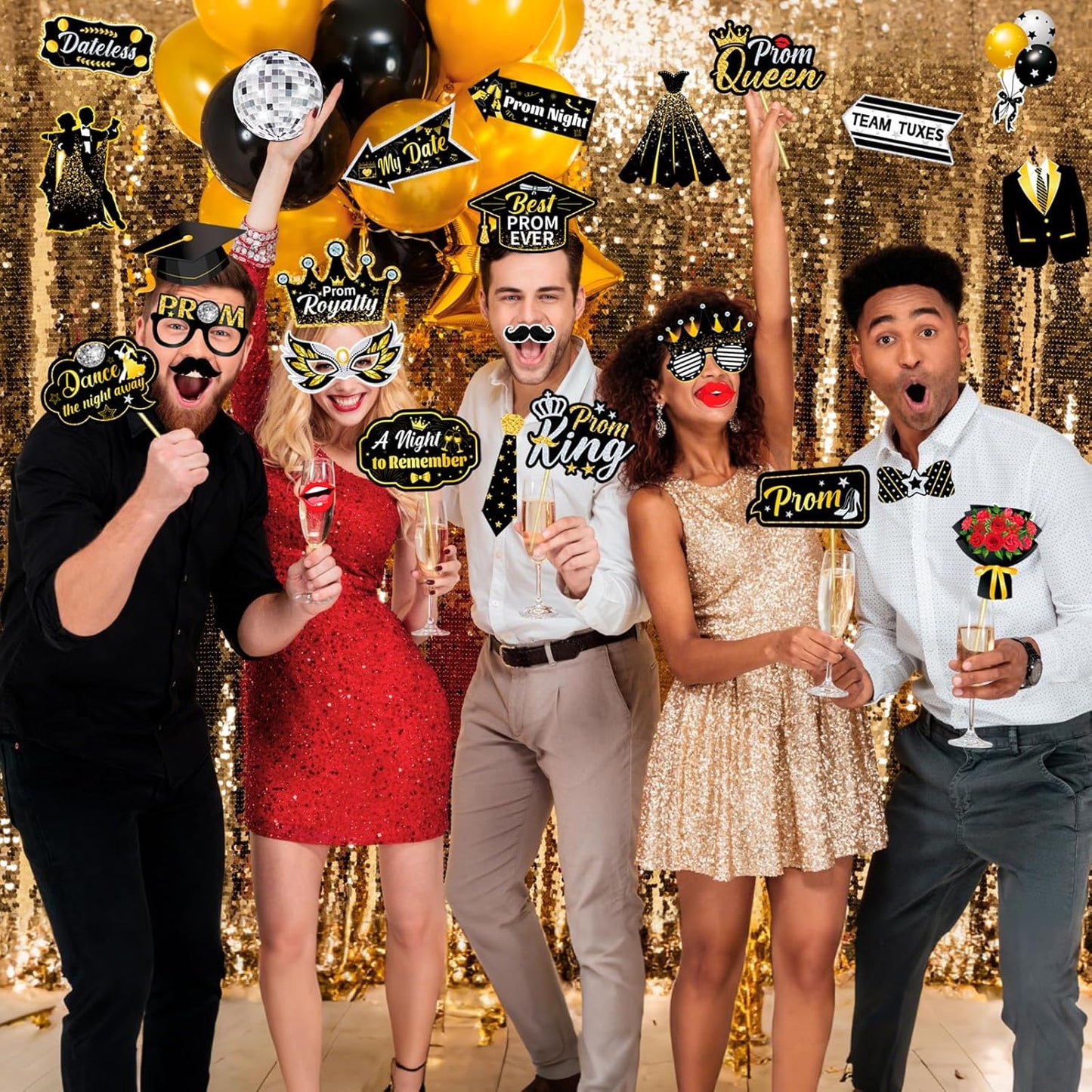 HOWAF Prom Photo Booth Props Kit- 1pcs Prom 2026 Giant Inflatable Photo Frame Selfie Frame with 29pcs Prom Night Party Props Graduation Photo Booth Props Prom Decorations 2026 Graduation Decorations