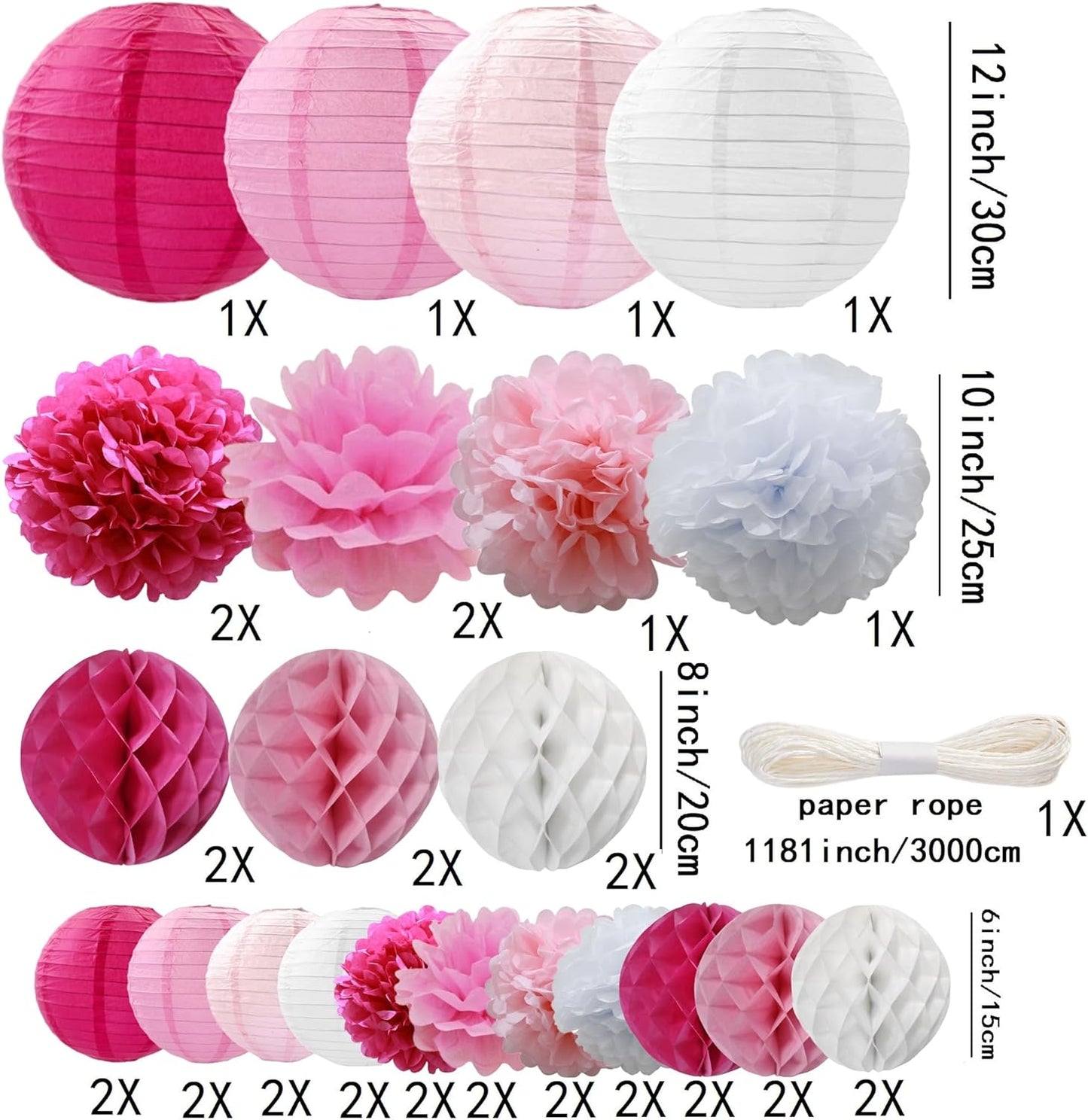 WOLHOWLTD Mermaid Theme Paper Decoration Set - 33 Pcs Paper Lanterns, Pompoms, Honeycomb Decorations for Mermaid Theme, Baby Shower,Wedding Rainbow Birthday Party Home Decoration(Pink Blue Purple)