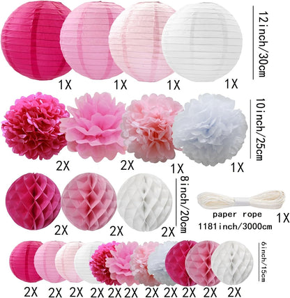WOLHOWLTD Mermaid Theme Paper Decoration Set - 33 Pcs Paper Lanterns, Pompoms, Honeycomb Decorations for Mermaid Theme, Baby Shower,Wedding Rainbow Birthday Party Home Decoration(Pink Blue Purple)