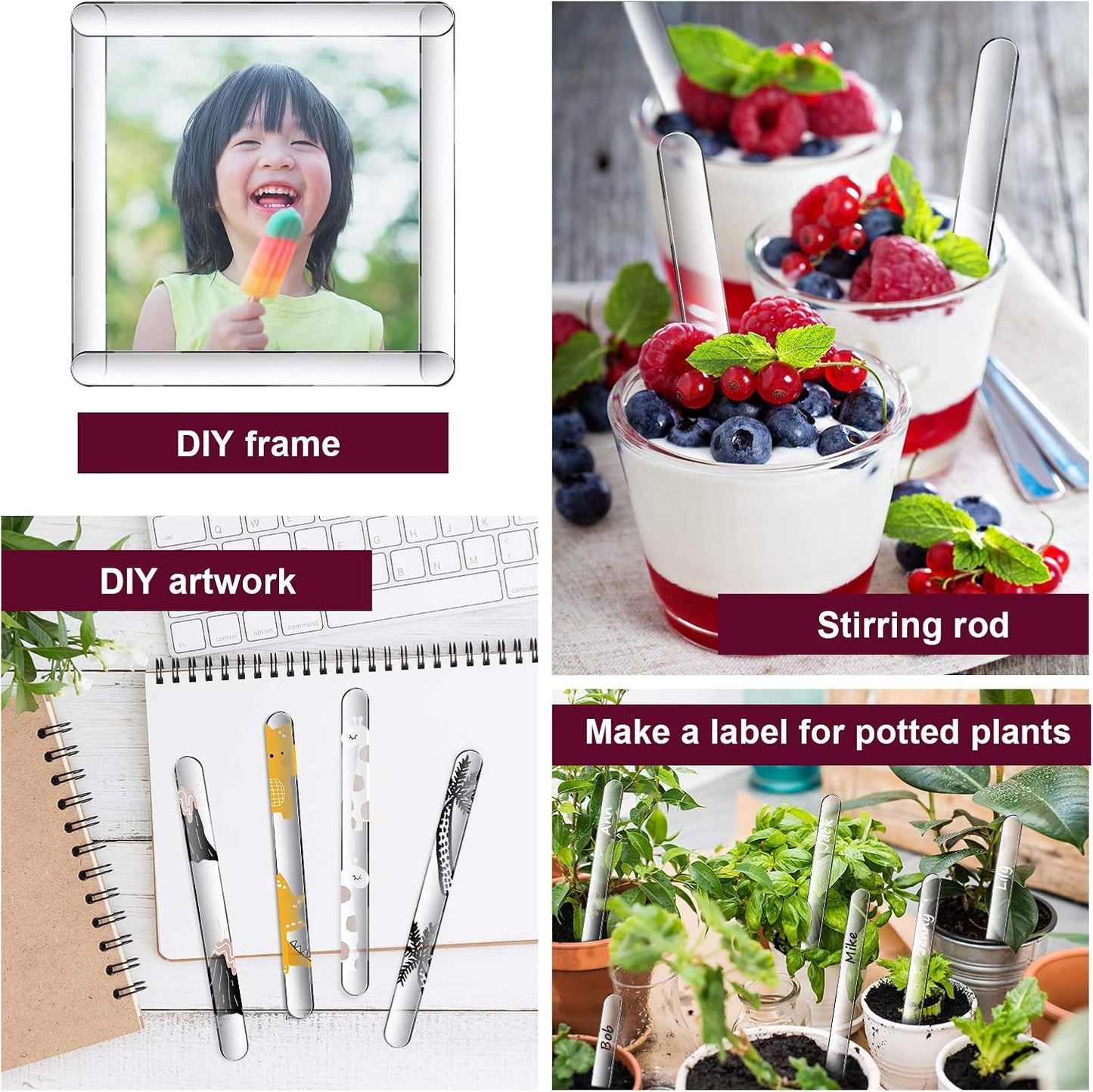 Geiserailie 80 Pcs Acrylic Sticks 4.5 Inch Reusable Cakesicle Sticks Mirror Ice Cream Cakesicle Mold DIY Cake Pop for Candy Ice Cream DIY Crafts(Clear)
