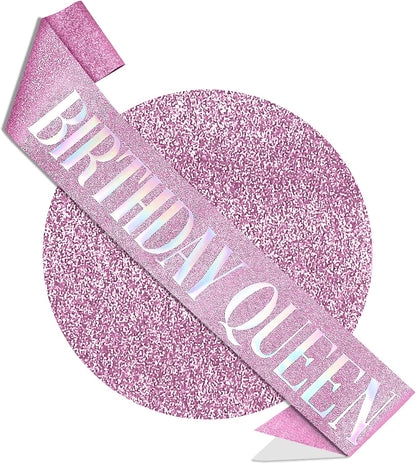 RUDONG M Birthday Queen Sash Glitter - Gold Birthday Sash for Women & Girls | Sweet 16/18th/21st/30th/40th/50th/60th/70th, All-Age Celebration Party Decor