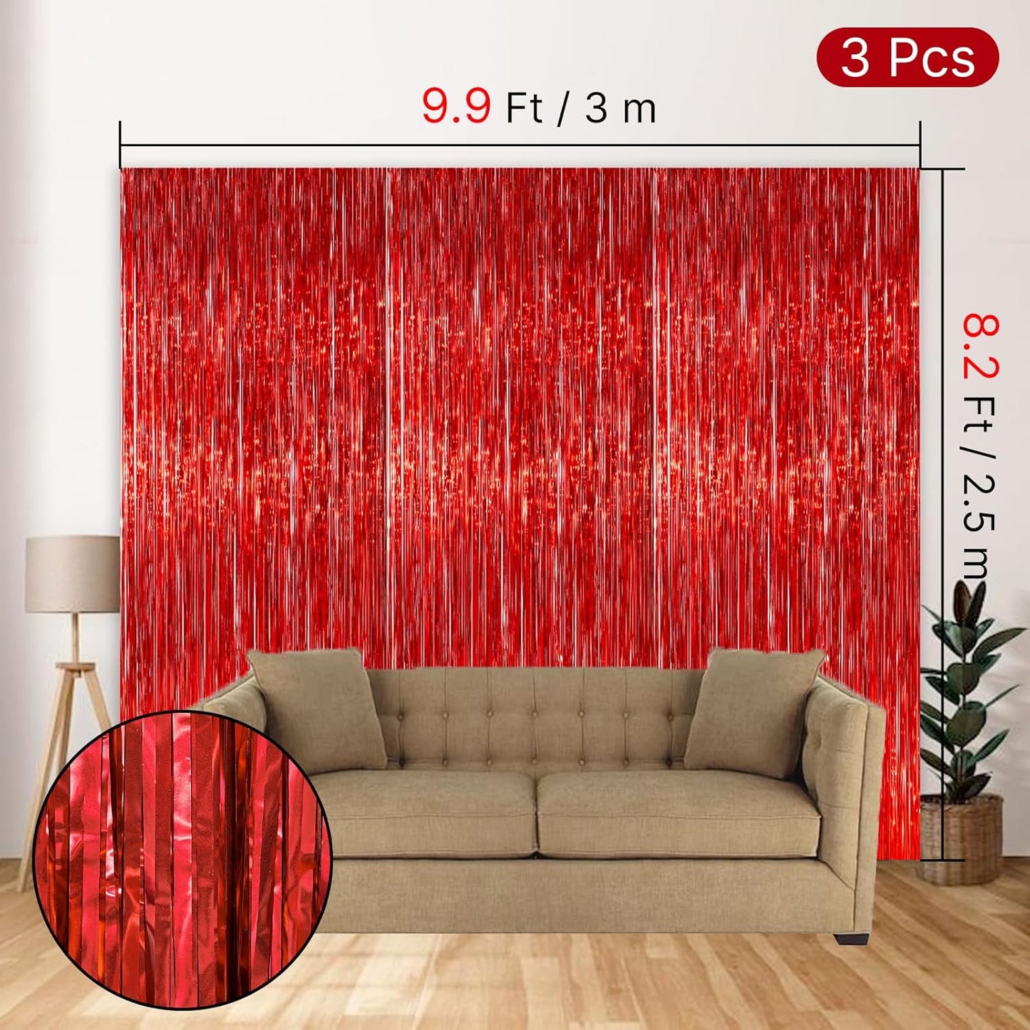 PartyWoo Silver Streamers 3pcs Tinsel Backdrop 8.2FT Metallic Tinsel Foil Fringe Streamer Curtains Party Photo Booth Backdrop for Graduation Baby Shower Bachelorette Wedding Disco Party Decorations