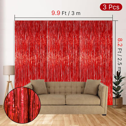 PartyWoo Silver Streamers 3pcs Tinsel Backdrop 8.2FT Metallic Tinsel Foil Fringe Streamer Curtains Party Photo Booth Backdrop for Graduation Baby Shower Bachelorette Wedding Disco Party Decorations