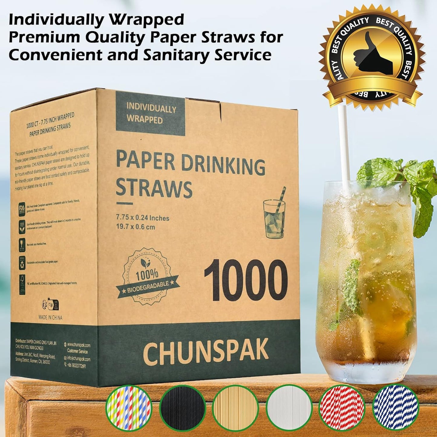 Black Paper Straws 1000 Count - 7.75" x 0.24", 100% Biodegradable & Compostable, Disposable Drinking Straws Bulk - Cocktail, Bars, Restaurants