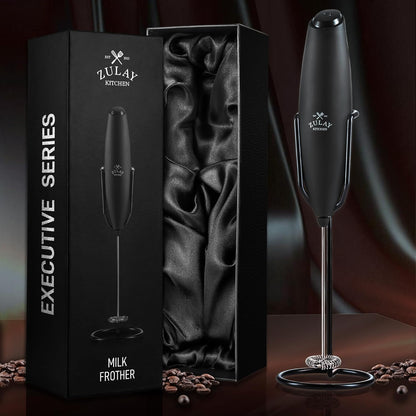 Zulay Kitchen Powerful Milk Frother Wand With Duracell Batteries - Ultra Fast Handheld Drink Mixer - Electric Whisk Foam Maker for Coffee, Lattes, Cappuccino & Matcha - Z1 Motor - Black - Colors A