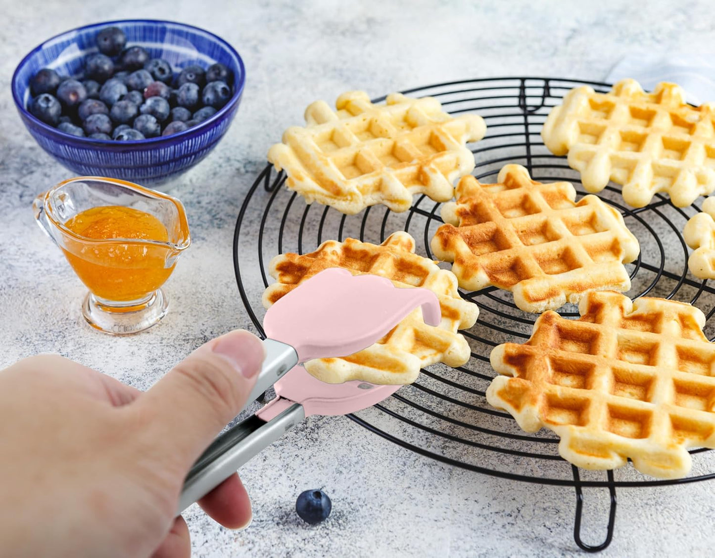 Mini Waffle Tongs by StarBlue Green – 8 Inches Silicone and Nylon Serving Tongs with Non-Slip Smooth Handles, Non-Scratch and Dishwasher Safe, Multipurpose Spatula for Belgian Waffle Serving
