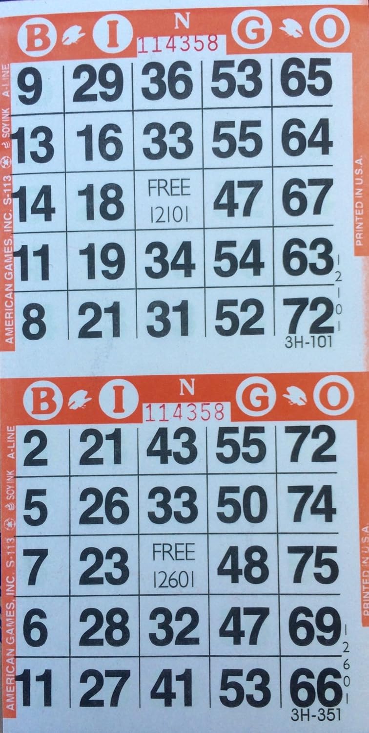 3000 Paper Bingo Cards-2 Cards per sheet-1500 Sheets [Choose Color Below]
