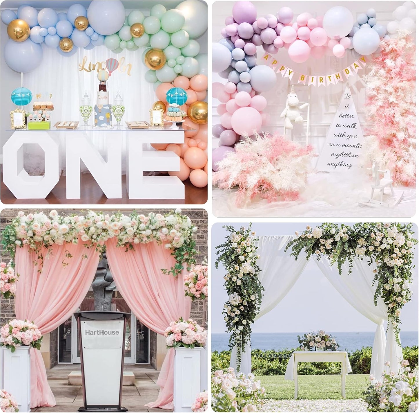 Fomcet 8FT x 8FT Backdrop Stand Heavy Duty with Base, White Portable Adjustable Pipe and Drape Backdrop Stand Kit, Square Metal Arch Party Frame for Wedding Birthday Parties Banquet Decorations