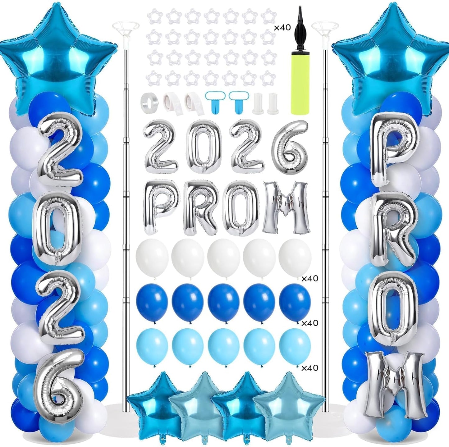 2 Sets Graduation Balloon Column Stand Kits with Balloons 2026 Grad Themed Decoration Navy Blue Balloon Tower Stand Kit for Grad High School & College Celebration Party Decor