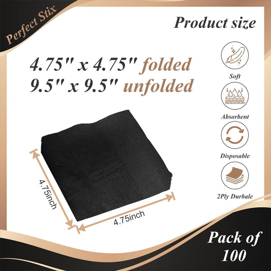Perfect Stix - 2 Ply Black Napkin-100ct Paper Cocktail Beverage Napkins, 2-Ply, Black (Pack of 100)