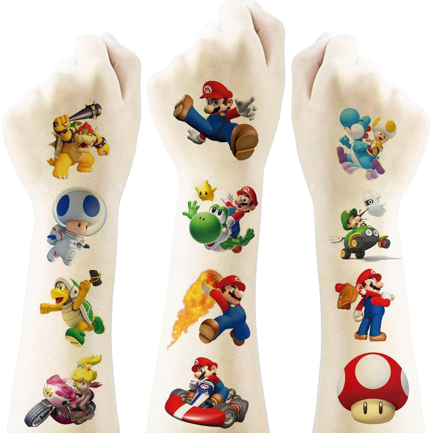 40 Sheets Mario Temporary Tattoos Birthday Themed Party Supplies Decoration Favors Cartoon Cute Sticker for Kids Boys Home Activity Class Prizes Carnival Christmas Rewards