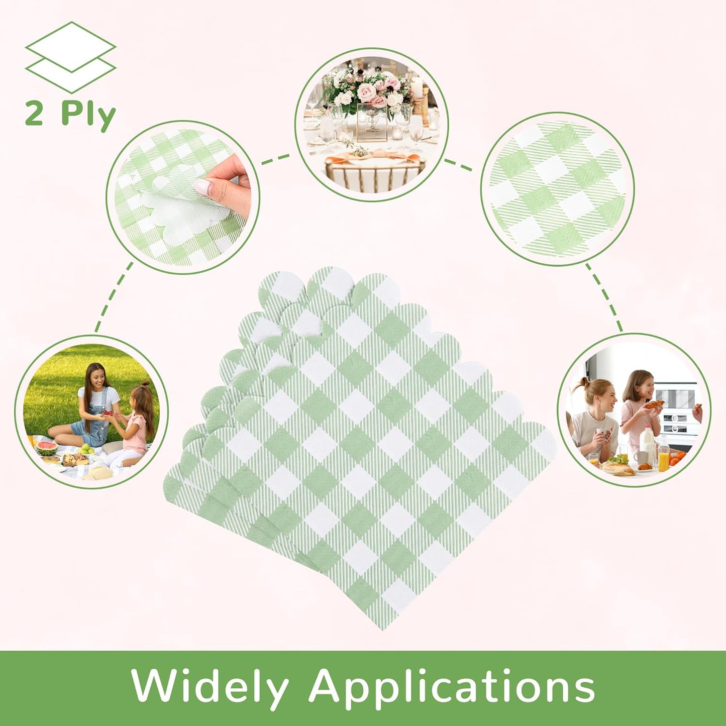 100 Pcs Striped Pastel Napkins, 5 x 5 Inches Scalloped Napkins, Disposable Cocktail Napkins for Pastel Summer Party Birthday Wedding Decor