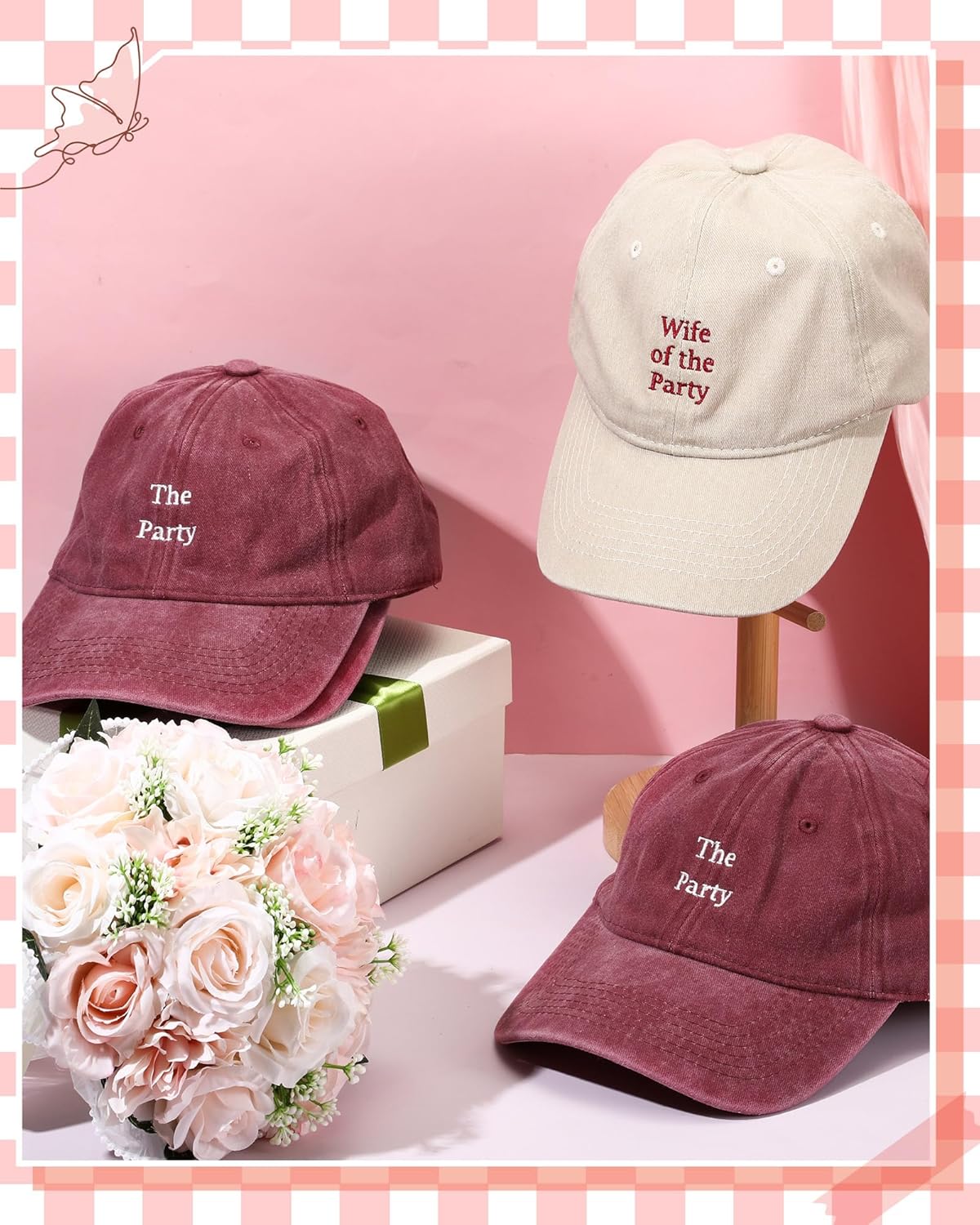 Chicingyou 8 Pack Adjustable Bachelorette Hat, 1 Wife of the Party Cap and 7 the Party Cap for Bridesmaid Bride Wedding Gift