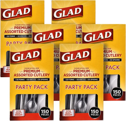 Glad Clear Disposable Cutlery Set with Heavy Duty Plastic Forks, Knives, and Spoons, Reusable Dishwasher Safe Plastic Utensils for Parties and Everyday Use, 240 Count