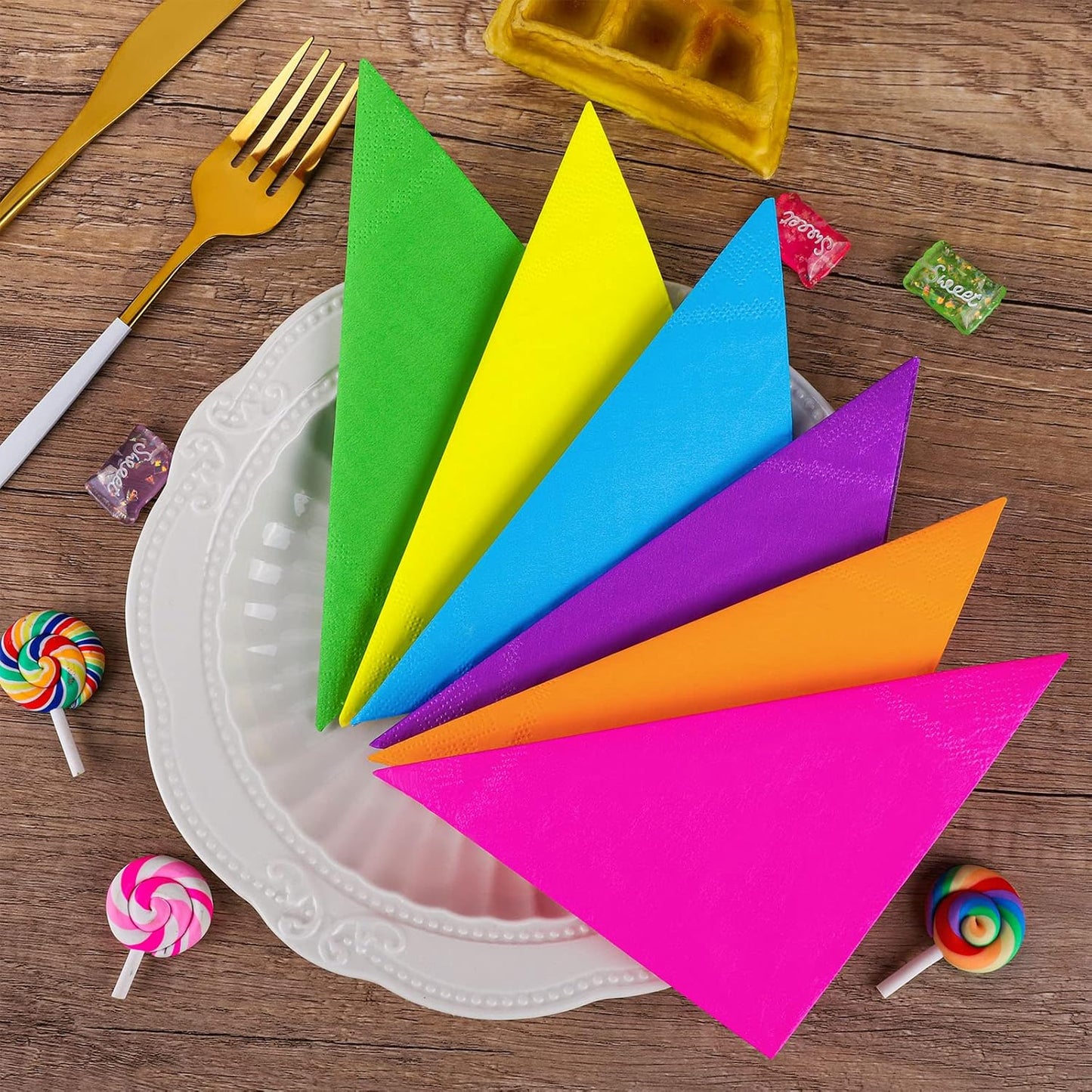 Resinta 120 Pieces Cocktail Napkin Neon Napkins Beverage Luncheon Paper Napkins 2 Ply for Party Favors, 6 Colors