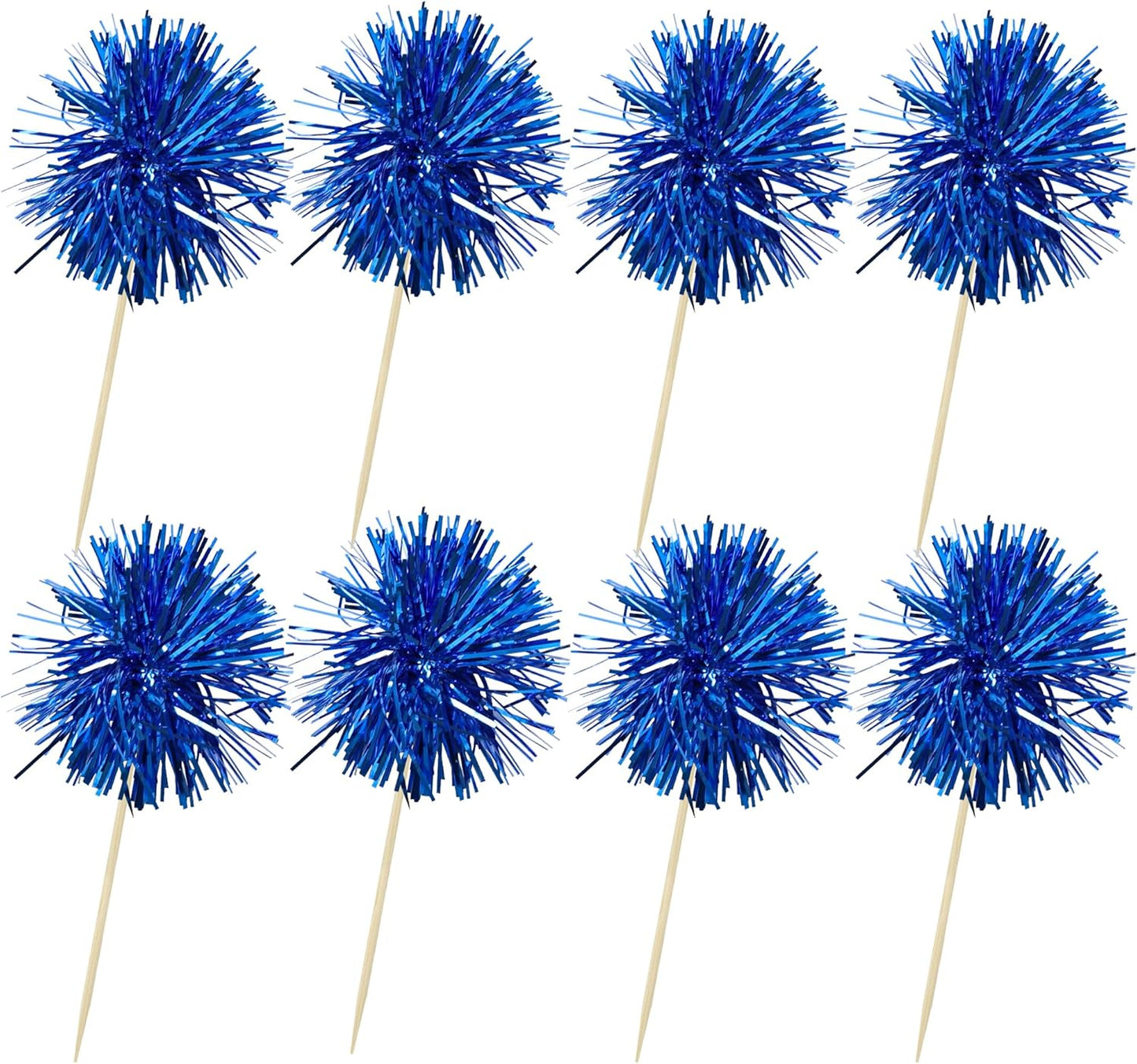 Ephlyn 30Pcs Foil Firework Cupcake Toppers Sparkle Tinsel Cupcake Picks Drink Stirrers Cocktail Food Fruit Toothpicks for Baby Shower Graduation Party Supplies White