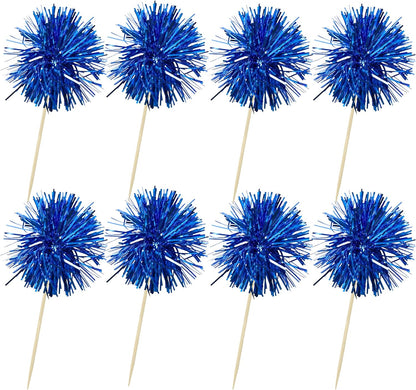 Ephlyn 30Pcs Foil Firework Cupcake Toppers Sparkle Tinsel Cupcake Picks Drink Stirrers Cocktail Food Fruit Toothpicks for Baby Shower Graduation Party Supplies White
