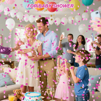 2 Pack Gender Reveal Confetti Cannon, 12 in Pink Square shaped Paper Party Poppers Cannons, Confetti Poppers For Baby Girl Gender Reveal Baby Showers (Square, Pink)