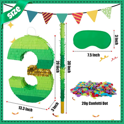 PCFING 20 Inch Number 1 Piñata Green Gold with 30 Inch Piñata Stick Blindfold Confetti for Boy Girl Adults Birthday Party Decorations, Anniversary Celebration, Fiesta