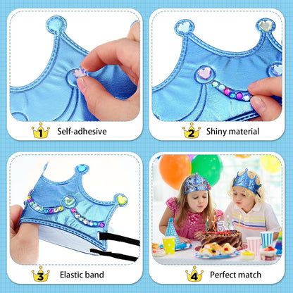 Yaomiao 44 Pcs Birthday Foam Crowns for Kids Princess Tiaras King Hat Bulk Diamond Sticker Kits for Crown Party Supplies