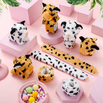 Sosation 6 Pcs Plush Slap Bracelets for Kids, Soft Tiger and Leopard Stuffed Animal Wristband, Jungle Safari Theme Party Favors for Birthday, Classroom Prizes and Gift Bag Filler(Leopard Style)