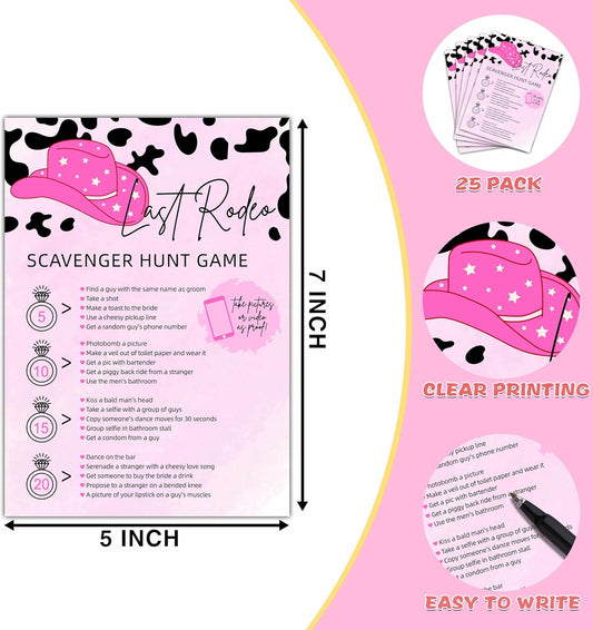 Last Rodeo Bachelorette - Nashville Cowgirl Bridal Shower Games & Supplies - 25 Game Cards