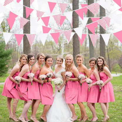 32Ft Dusty Blue Party Decorations Retro Blue Gingham Triangle Banner Flag Pennant Fabric Garland Streamers for Nautical Wedding Birthday Ahoy Achor Bridal Baby Shower Under The Sea Decor Supplies