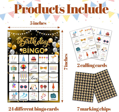 Birthday Bingo Game Cards, Balck Golden Happy Birthday Bingo Game for Adults Friends Large Group, Ideal Gifts for Special Day Activities, B-Day Party Decorations Favors -A12