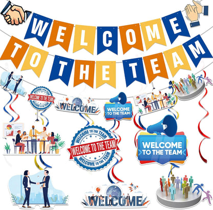 Gold Glitter Welcome To The Team Banner and Hanging Swirls, Welcome Banner, Welcome Sign, Welcome Decorations for New Employee Coworker Teacher Colleague Staff Team Member Office Party