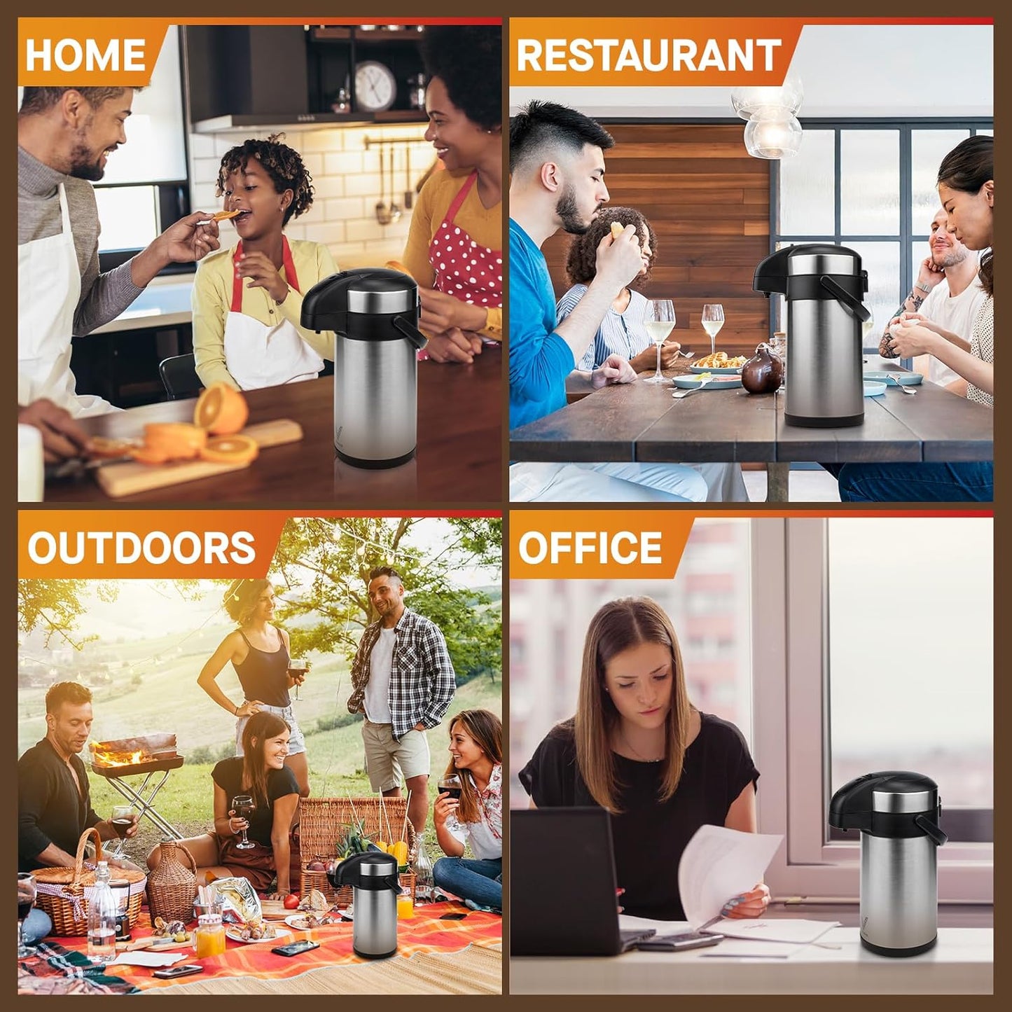 Coffee Carafe for Keeping Hot - 102oz/3L Airpot Coffee Dispenser with Pump - Insulated Stainless Steel Hot Beverage Dispenser for Parties - Thermal Carafe for Hot Drinks Water Tea Chocolate