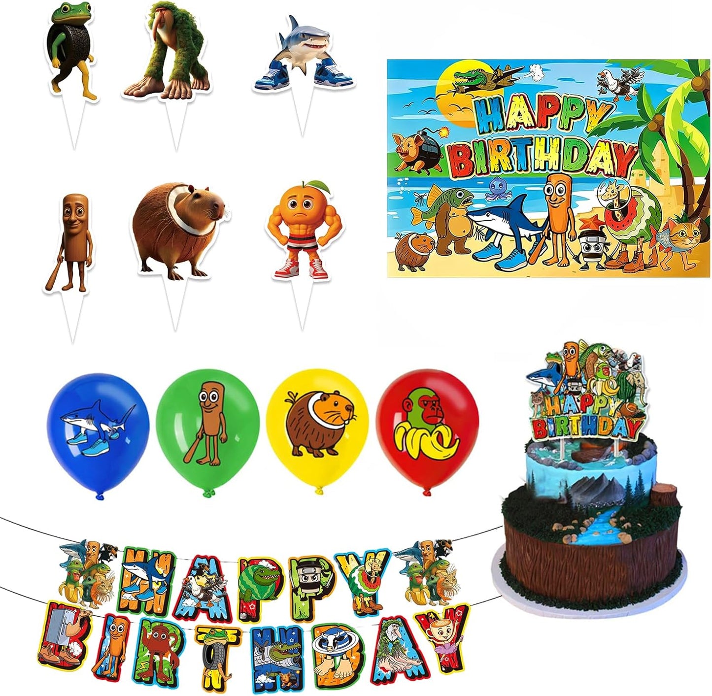 TJLMCORP Italian Brainrot Party Game, Pin the Tail Party Game Set With 24 Stickers and and 2 Blindfolds, Tralalero Themed Birthday Party Supplies, Brain Rot Party Decorations（Tung Tung Tung Sahur）