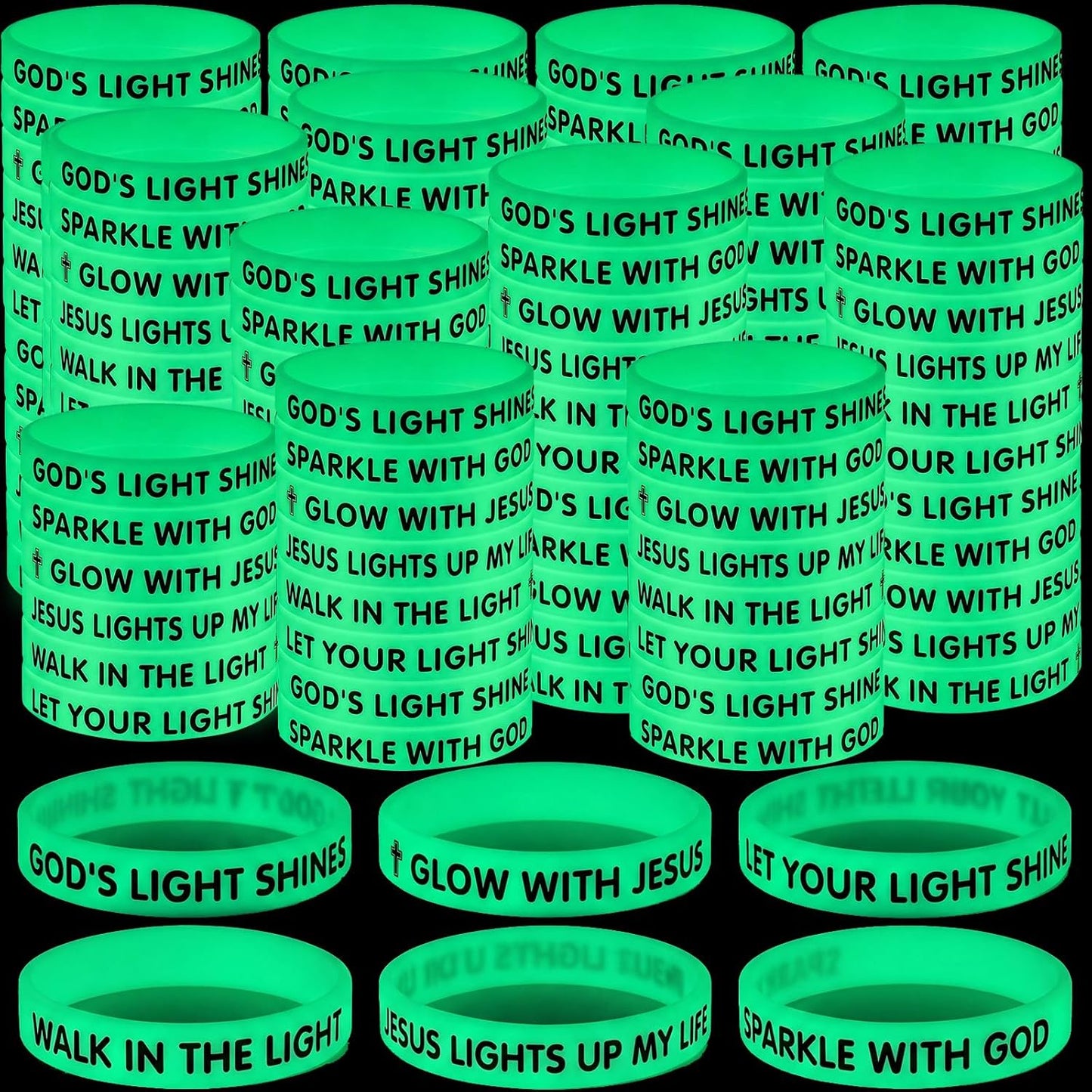Tondiamo Vbs 2026 Rubber Wristbands Glow in the Dark Illumination Themed Bracelets Jesus Lights Bracelets Bulk Luminous Christian Gift for Vbs Party Church Supplies