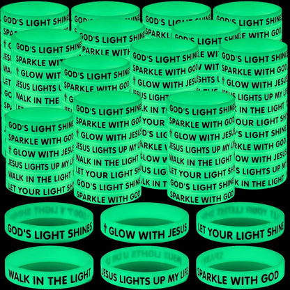 Tondiamo Vbs 2026 Rubber Wristbands Glow in the Dark Illumination Themed Bracelets Jesus Lights Bracelets Bulk Luminous Christian Gift for Vbs Party Church Supplies